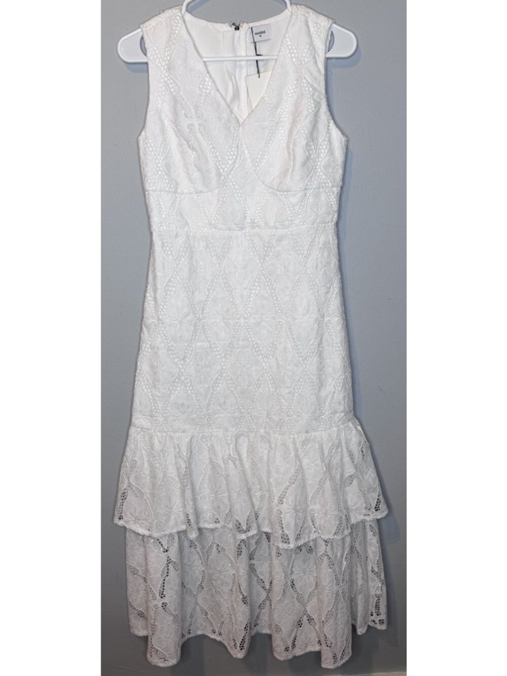 Women’s White Lace Long Mermaid Tiered Dress Small Petite Wedding Sleeveless New